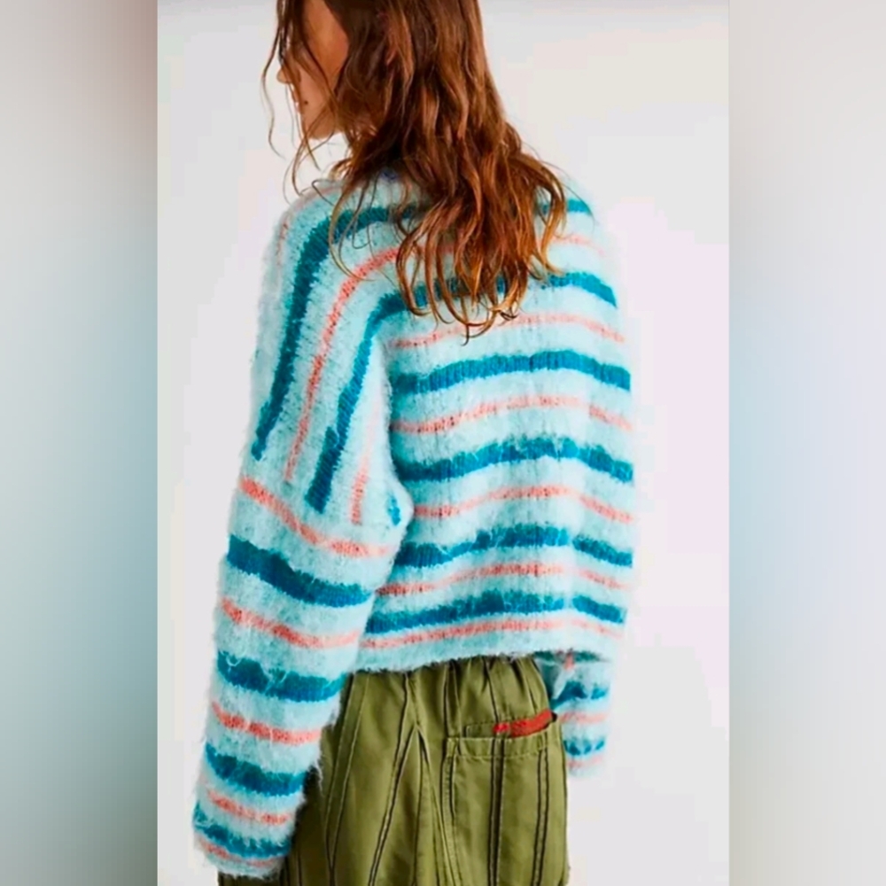✨SOLD✨ NWT Free People Lily Pullover Striped & Floral Oversized Sweater - Picture 3 of 11